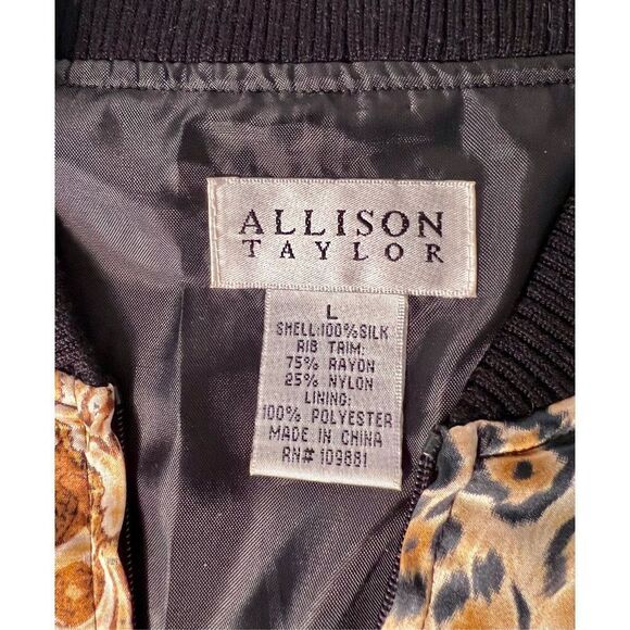 Vintage Allison Taylor 100% Silk Cheetah Print Bomber Jacket Women's Size Large - Picture 3 of 7